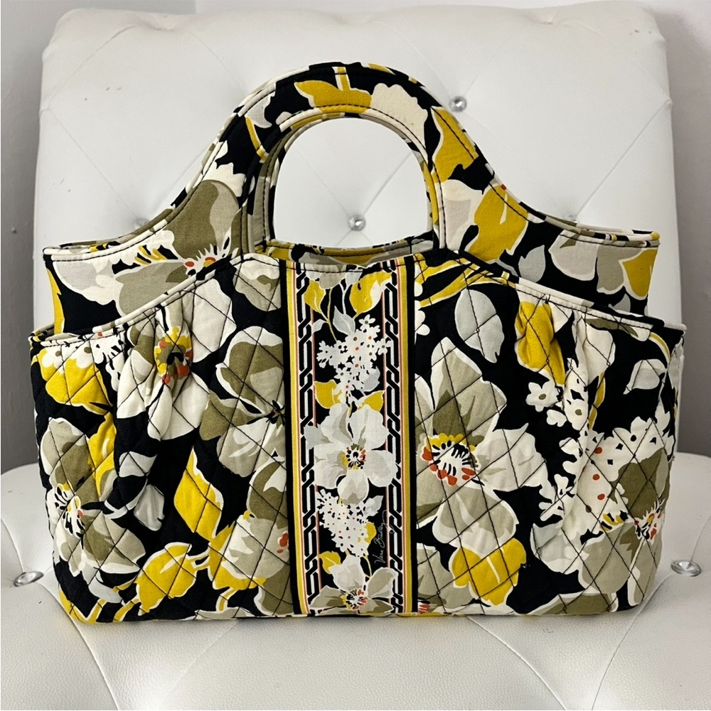 Vera Bradley Abby Style Retired Dogwood Pattern Two Way Tote Bag Yellow Black